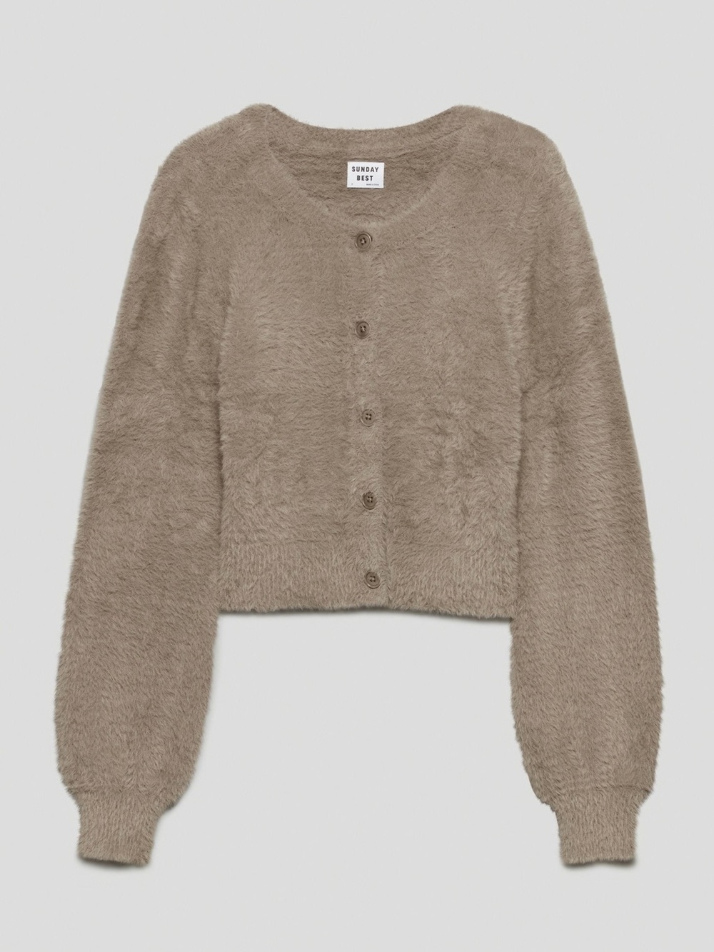 Aritzia Sunday Best Carmen Cardigan XS Turner Taupe Fuzzy Cropped Sweater